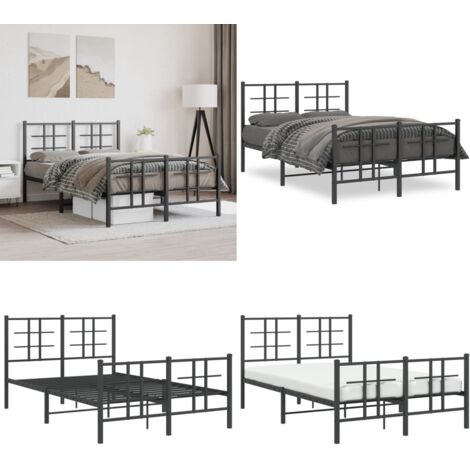 Giroletto con Testiera e Pediera Metallo Nero 120x190 cm - Letto con testiera e pediera - Letto robusto
