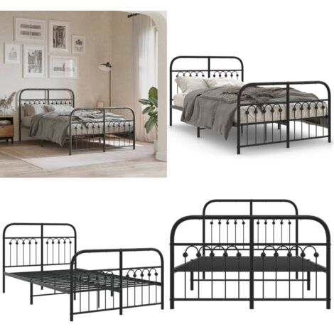 Giroletto con Testiera e Pediera Metallo Nero 120x190 cm - Letto con testiera - Letto in metallo