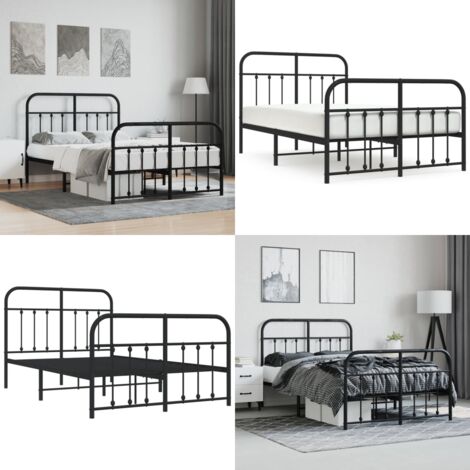 Giroletto con Testiera e Pediera Metallo Nero 120x200 cm - Letto con testiera e pediera - Letto robusto