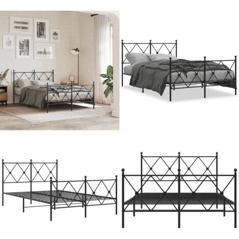 Giroletto con Testiera e Pediera Metallo Nero 120x200 cm - Letto con testiera - Letto con pediera