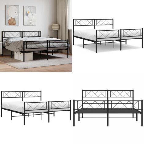 Giroletto con Testiera e Pediera Metallo Nero 120x200 cm - Letto in acciaio - Testiera in metallo