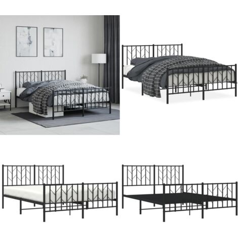 Giroletto con Testiera e Pediera Metallo Nero 135x190 cm - Letto con testiera e pediera - Letto robusto