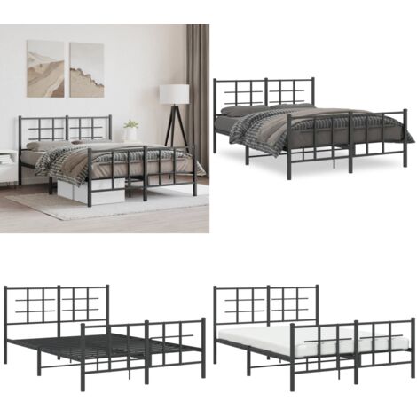 Giroletto con Testiera e Pediera Metallo Nero 135x190 cm - Letto con testiera e pediera - Letto robusto