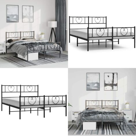 Giroletto con Testiera e Pediera Metallo Nero 135x190 cm - Letto con testiera e pediera - Letto robusto