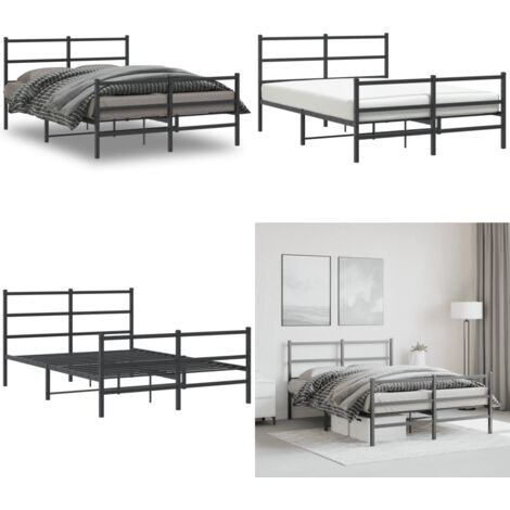 Giroletto con Testiera e Pediera Metallo Nero 135x190 cm - Letto con testiera e pediera - Letto robusto