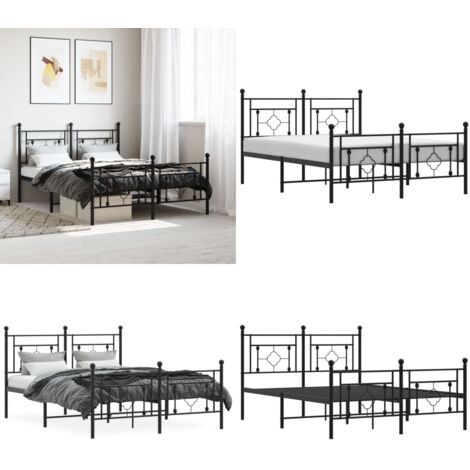 Giroletto con Testiera e Pediera Metallo Nero 135x190 cm - Letto con testiera - Letto con pediera