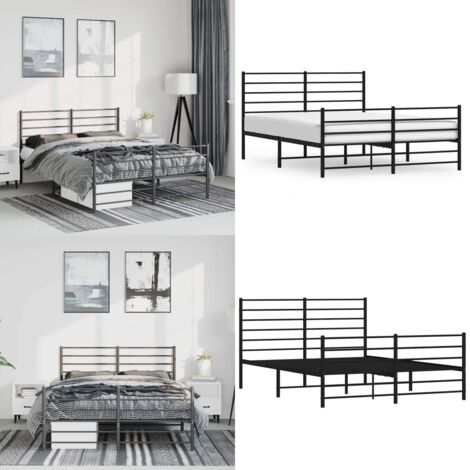 Giroletto con Testiera e Pediera Metallo Nero 135x190 cm - Letto con testiera - Letto con pediera