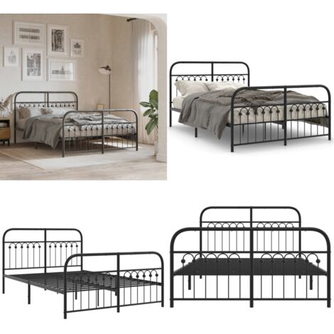 Giroletto con Testiera e Pediera Metallo Nero 137x190 cm - Letto metallico - Letto con testiera