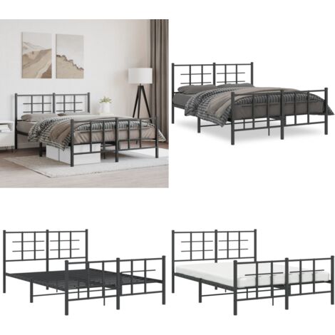 Giroletto con Testiera e Pediera Metallo Nero 140x190 cm - Letto con testiera e pediera - Letto robusto