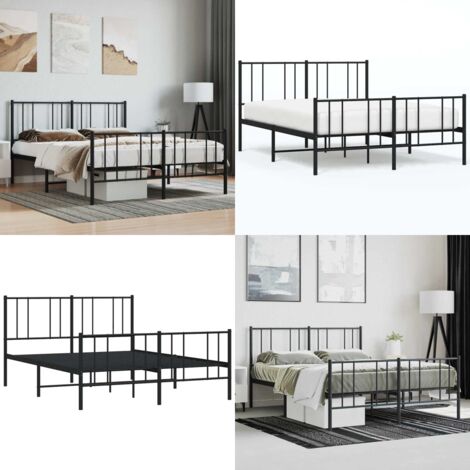 Giroletto con Testiera e Pediera Metallo Nero 140x190 cm - Letto con testiera - Letto con pediera