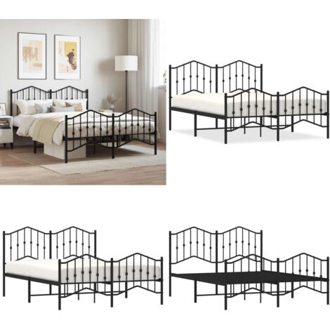 Giroletto con Testiera e Pediera Metallo Nero 140x200 cm - Letto con testiera - Letto con pediera