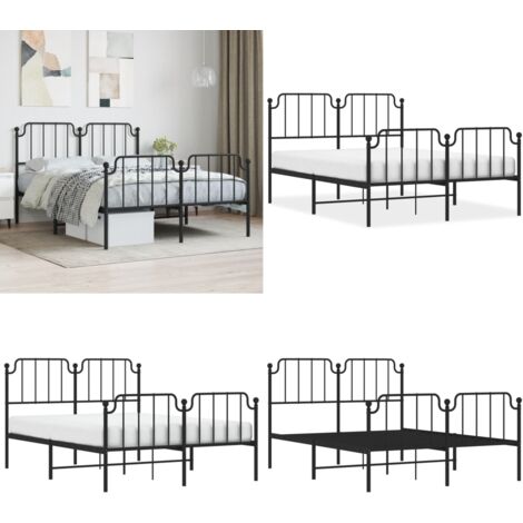 Giroletto con Testiera e Pediera Metallo Nero 140x200 cm - Letto con testiera - Letto con pediera
