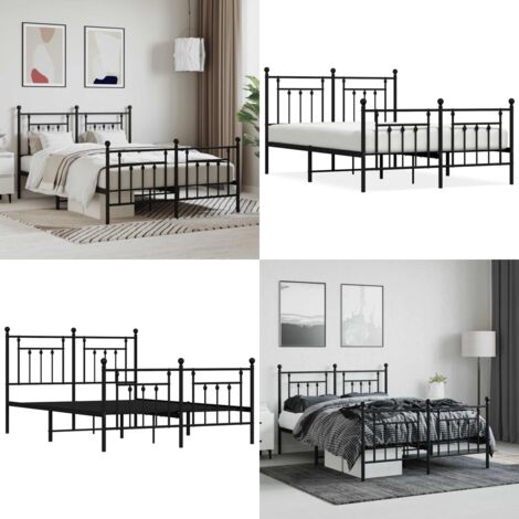 Giroletto con Testiera e Pediera Metallo Nero 140x200 cm - Letto con testiera - Letto con pediera
