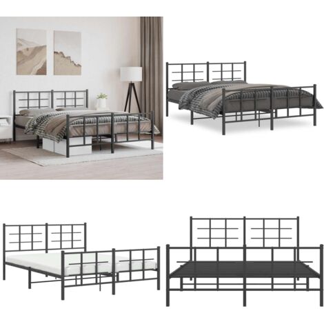 Giroletto con Testiera e Pediera Metallo Nero 150x200 cm - Letto con testiera e pediera - Letto robusto