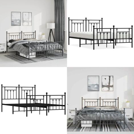 Giroletto con Testiera e Pediera Metallo Nero 150x200 cm - Letto con testiera - Letto con pediera