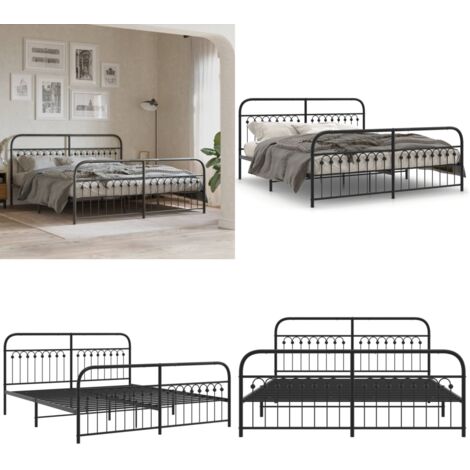 Giroletto con Testiera e Pediera Metallo Nero 183x203 cm - Letto con testiera e pediera - Letto metallico