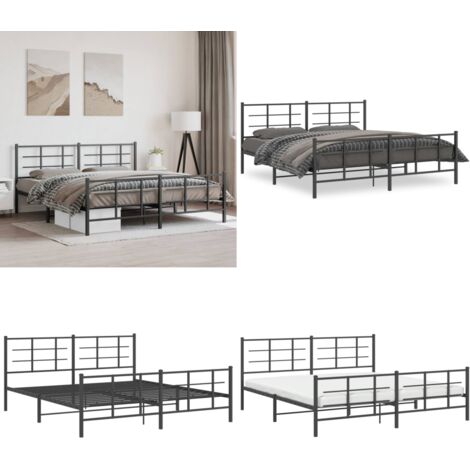 Giroletto con Testiera e Pediera Metallo Nero 183x213 cm - Letto con testiera e pediera - Letto robusto