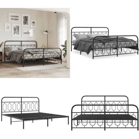 Giroletto con Testiera e Pediera Metallo Nero 193x203 cm - Letto con testiera - Letto con pediera