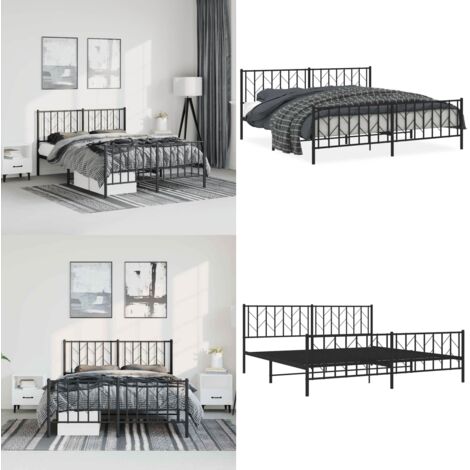 Giroletto con Testiera e Pediera Metallo Nero 193x203 cm - Letto con testiera - Letto con pediera