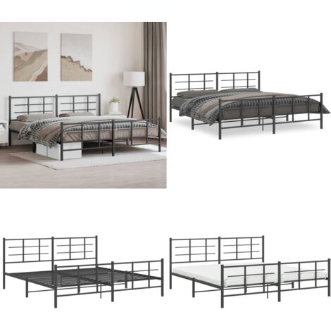 Giroletto con Testiera e Pediera Metallo Nero 193x203 cm - Letto con testiera - Letto con pediera