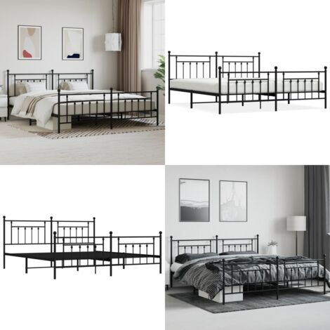 Giroletto con Testiera e Pediera Metallo Nero 200x200 cm - Letto con testiera e pediera - Letto in acciaio