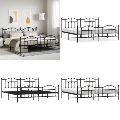 Giroletto con Testiera e Pediera Metallo Nero 200x200 cm - Letto con testiera e pediera - Letto robusto
