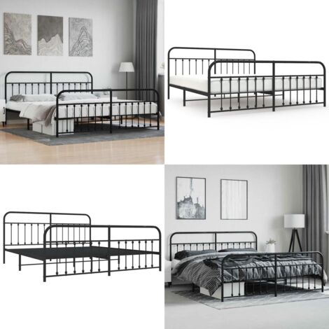 Giroletto con Testiera e Pediera Metallo Nero 200x200 cm - Letto con testiera - Letto con pediera