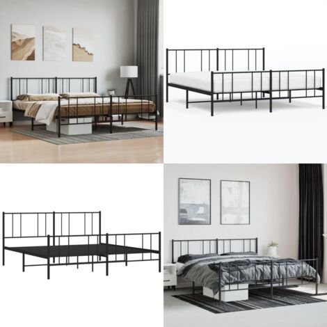 Giroletto con Testiera e Pediera Metallo Nero 200x200 cm - Letto con testiera - Letto con pediera