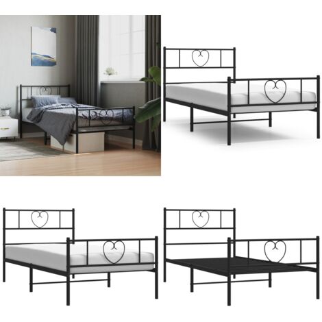 Giroletto con Testiera e Pediera Metallo Nero 75x190 cm - Letto con testiera e pediera - Letto robusto