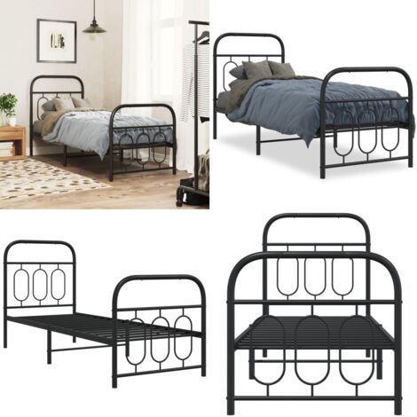 Giroletto con Testiera e Pediera Metallo Nero 75x190 cm - Letto con testiera e pediera - Letto robusto