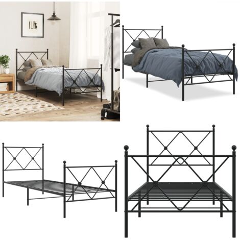 Giroletto con Testiera e Pediera Metallo Nero 75x190 cm - Letto con testiera - Letto con pediera