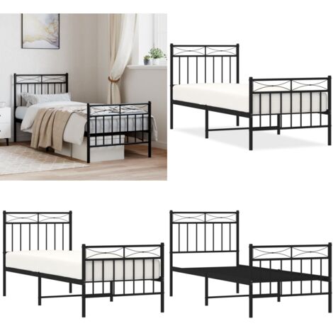 Giroletto con Testiera e Pediera Metallo Nero 80x200 cm - Letto con testiera e pediera - Letto in acciaio