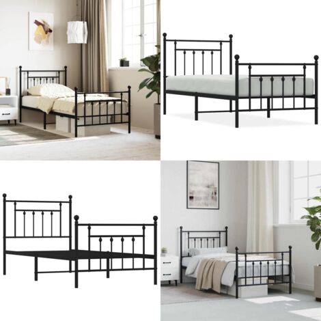 Giroletto con Testiera e Pediera Metallo Nero 80x200 cm - Letto con testiera e pediera - Letto robusto