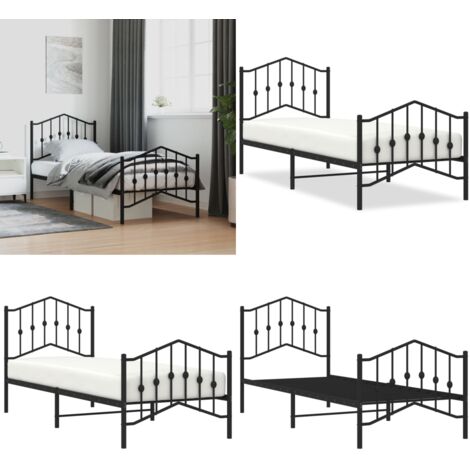 Giroletto con Testiera e Pediera Metallo Nero 80x200 cm - Letto con testiera - Letto con pediera