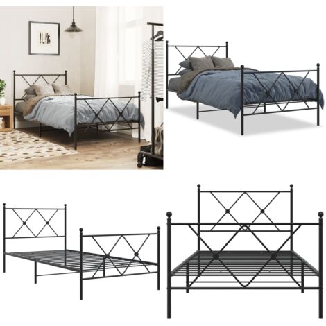 Giroletto con Testiera e Pediera Metallo Nero 90x190 cm - Letto con testiera e pediera - Letto in acciaio