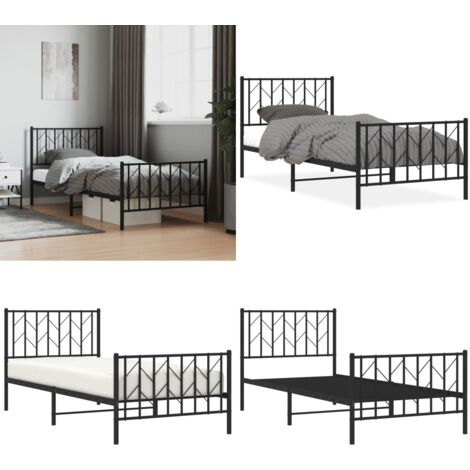 Giroletto con Testiera e Pediera Metallo Nero 90x190 cm - Letto con testiera e pediera - Letto robusto