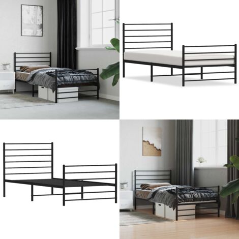 Giroletto con Testiera e Pediera Metallo Nero 90x190 cm - Letto con testiera e pediera - Letto robusto
