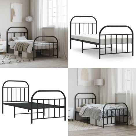 Giroletto con Testiera e Pediera Metallo Nero 90x190 cm - Letto con testiera - Letto con pediera