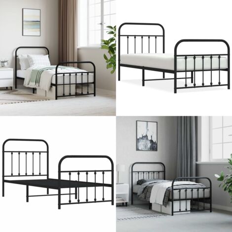 Giroletto con Testiera e Pediera Metallo Nero 90x190 cm - Letto con testiera - Letto con pediera