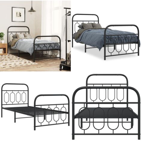 Giroletto con Testiera e Pediera Metallo Nero 90x200 cm - Letto con testiera e pediera - Letto in acciaio