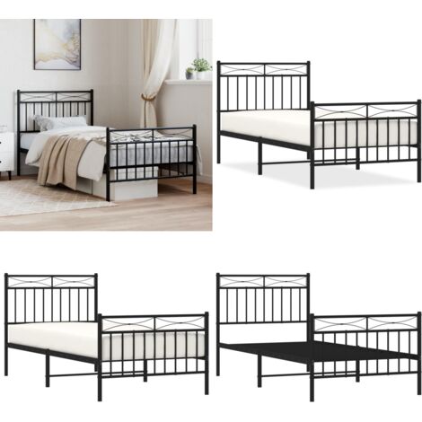 Giroletto con Testiera e Pediera Metallo Nero 90x200 cm - Letto con testiera e pediera - Letto robusto