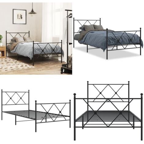 Giroletto con Testiera e Pediera Metallo Nero 90x200 cm - Letto con testiera - Letto con pediera