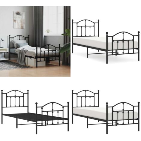 Giroletto con Testiera e Pediera Metallo Nero 90x200 cm - Letto con testiera - Letto con pediera