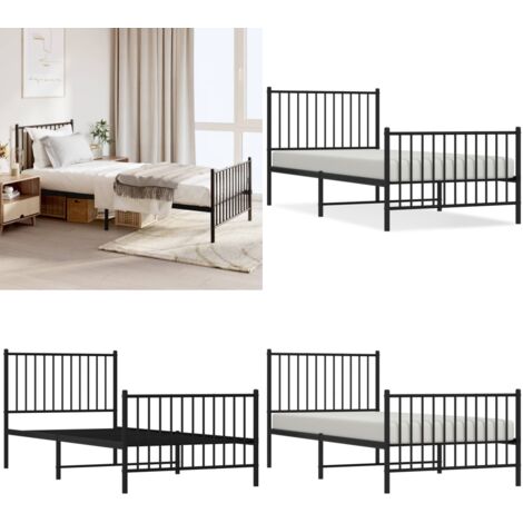 Giroletto con Testiera e Pediera Metallo Nero 90x200 cm - Letto con testiera - Letto con pediera