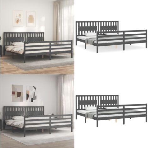 Giroletto con Testiera Grigio 200x200 cm in Legno Massello - Letto con testiera - Letto grigio