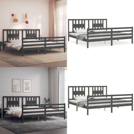 Giroletto con Testiera Grigio 200x200 cm in Legno Massello - Letto con testiera - Letto grigio