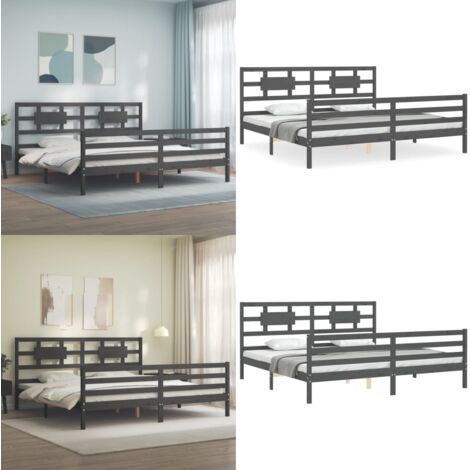 Giroletto con Testiera Grigio 200x200 cm in Legno Massello - Letto con testiera - Letto grigio