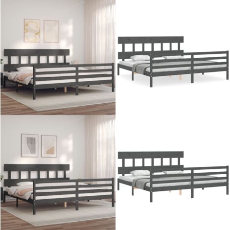 Giroletto con Testiera Grigio 200x200 cm in Legno Massello - Letto con testiera - Letto in pino