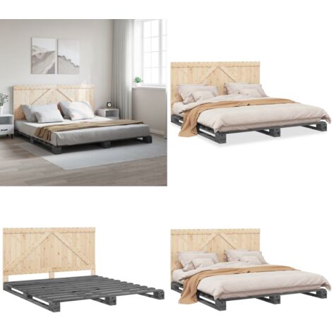 Giroletto con Testiera Grigio 200x200 cm Legno Massello di Pino - Letto con testiera - Letto in pino