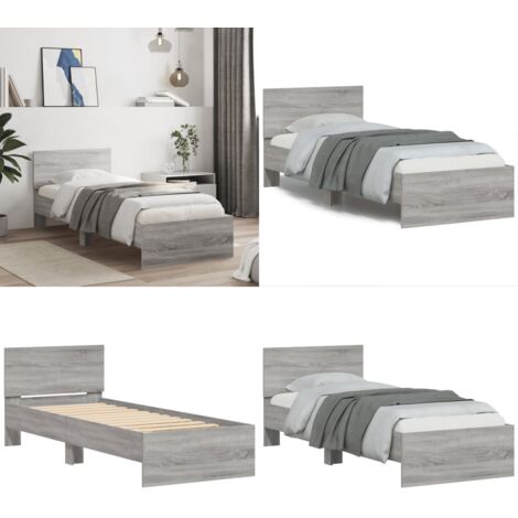 Giroletto con Testiera Grigio Sonoma 90x200cm Legno Multistrato - Letto con testiera - Letto in legno